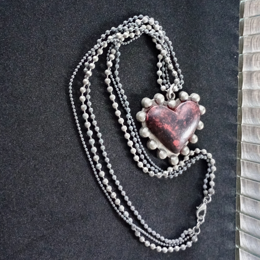 Silver and Red Heart Pendant Necklace